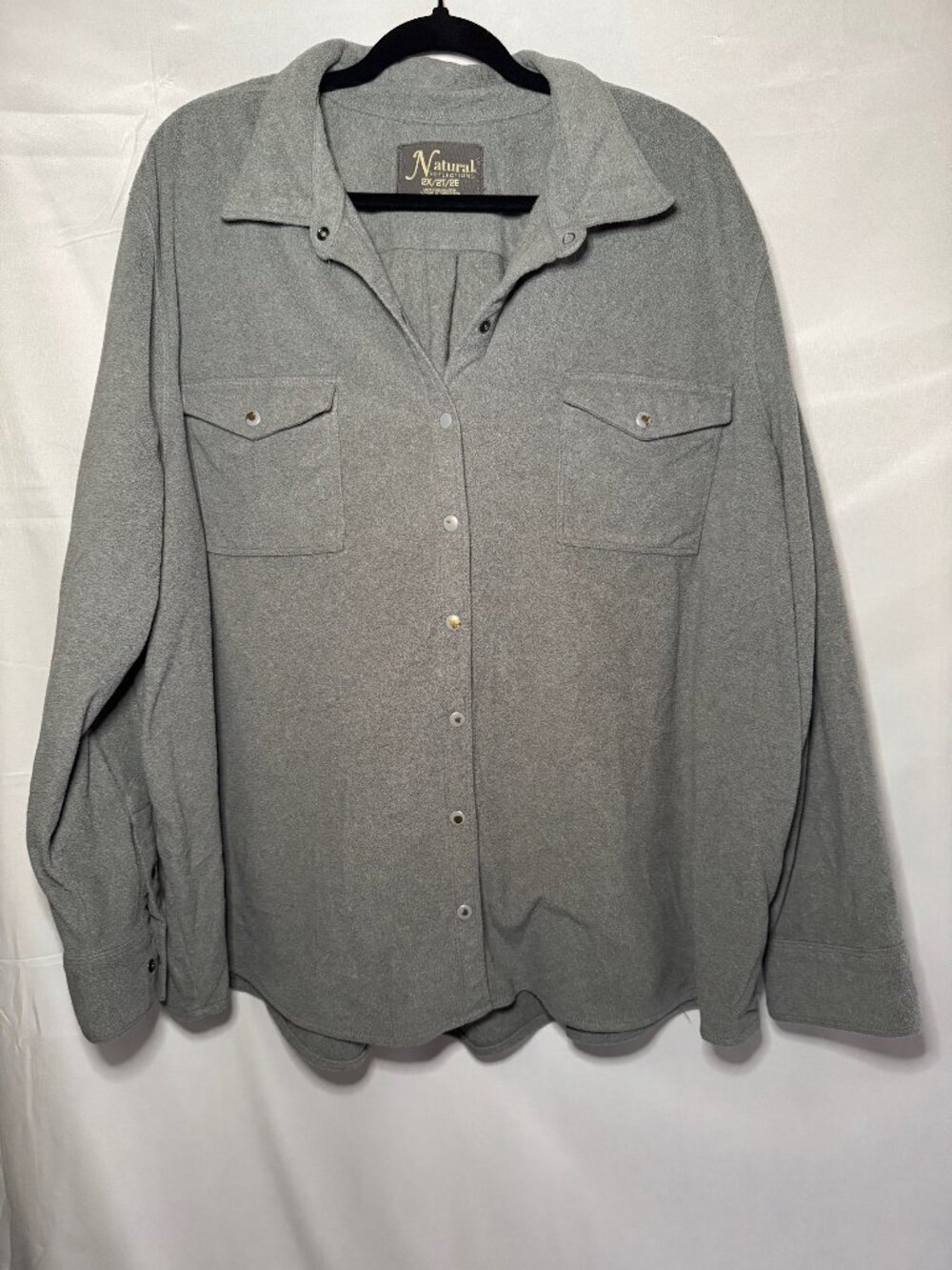 Natural Reflections 2XL Gray Long Sleeve Button Up Fleece Chest Pockets Womens